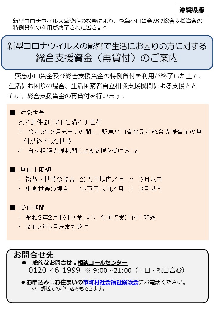 総合支援資金特例貸付 再貸付の申請等について 沖縄県社会福祉協議会 総合支援資金特例貸付 再貸付の申請等について 沖縄県社会福祉協議会